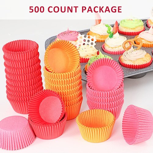 Caperci Red Cupcake Muffin Liners - 500-Count, Food Grade & Grease-Proof Baking Cups