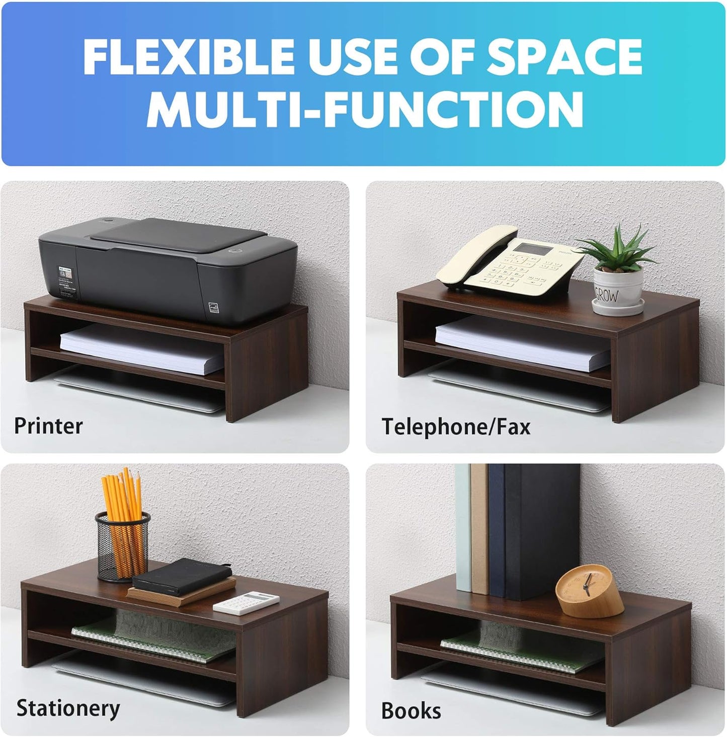 2 FITUEYES Monitor Stand - Tier Computer Monitor Riser Shelf, Wood Desktop Stand for Laptop Computer Screen, Desk