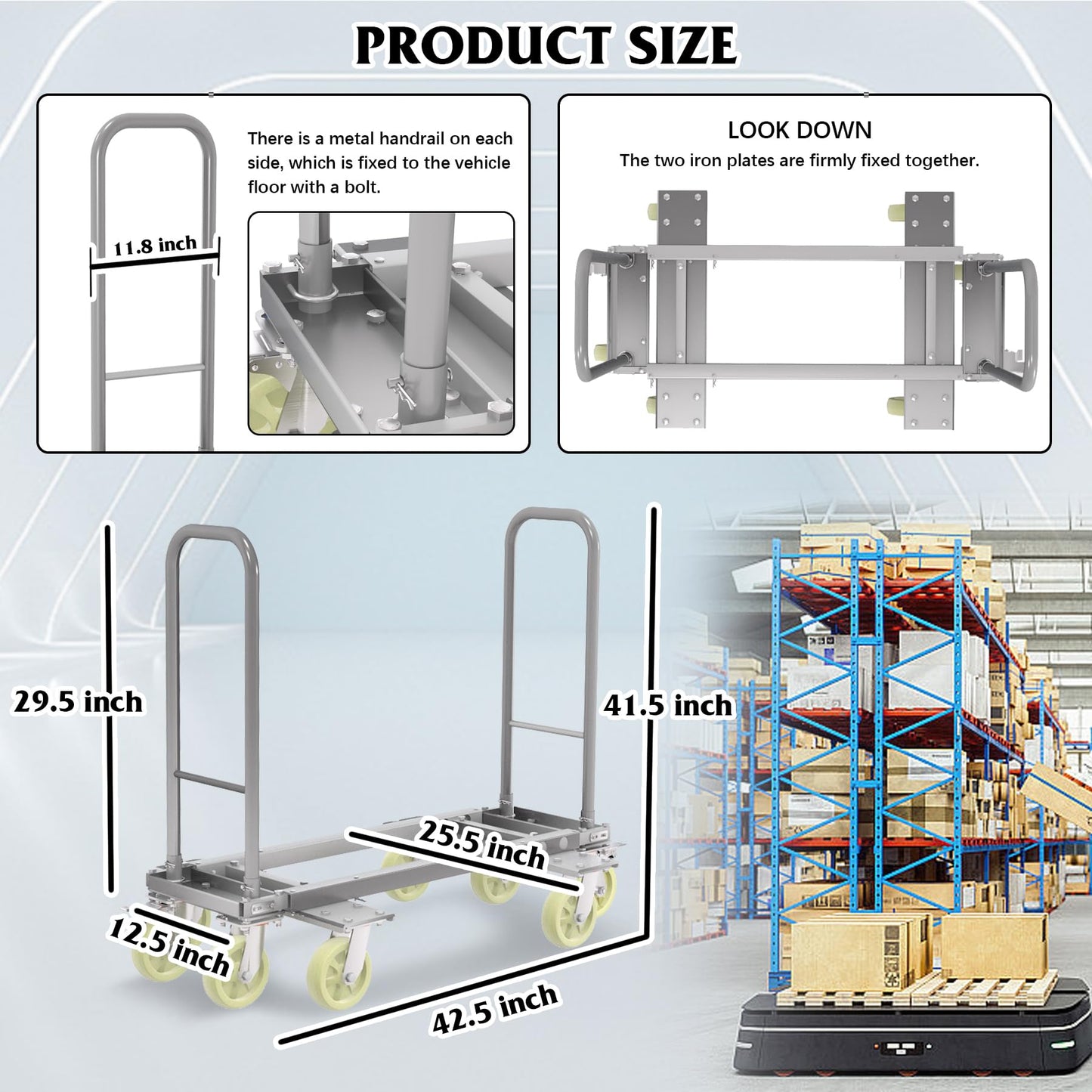 Heavy Duty Furniture Moving Dolly Cart, 1322 LBS High Capacity 8-Wheel Extendable Hand Truck, 42.5-94.5 Inch Adjustable Industrial Platform Cart with 6M Strap for Warehouse Large Appliance Bulk Goods