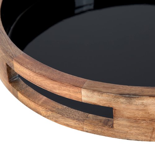 Kate and Laurel Ehrens Modern Wooden Tray, 15 inch Diameter, Natural and Black, Round Accent Tray for Farmhouse Decor