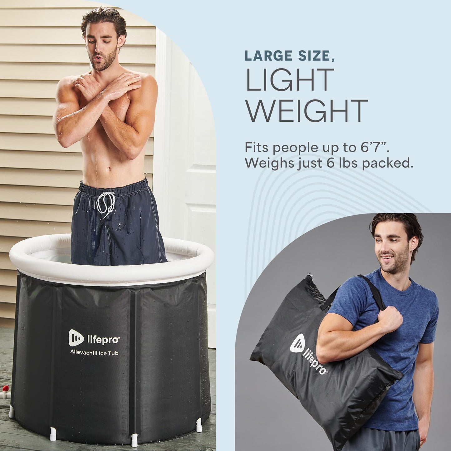 Lifepro Portable Ice Bath Tub with Lid and Storage Bag - Lightweight, Durable Cold Plunge Tub for Home Therapy Sessions -Home & Travel Ice Bath Tub for Adults and Athletes - 14°F - 122°F Temp, Outdoor