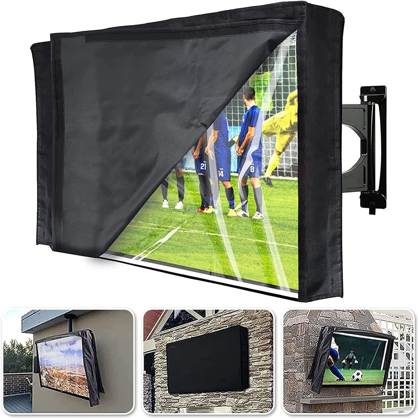30-32 Inch 600D HOMEYA Outdoor TV Cover with Clear Scratch Resistant Front Flap + Bottom Cover, Weatherproof