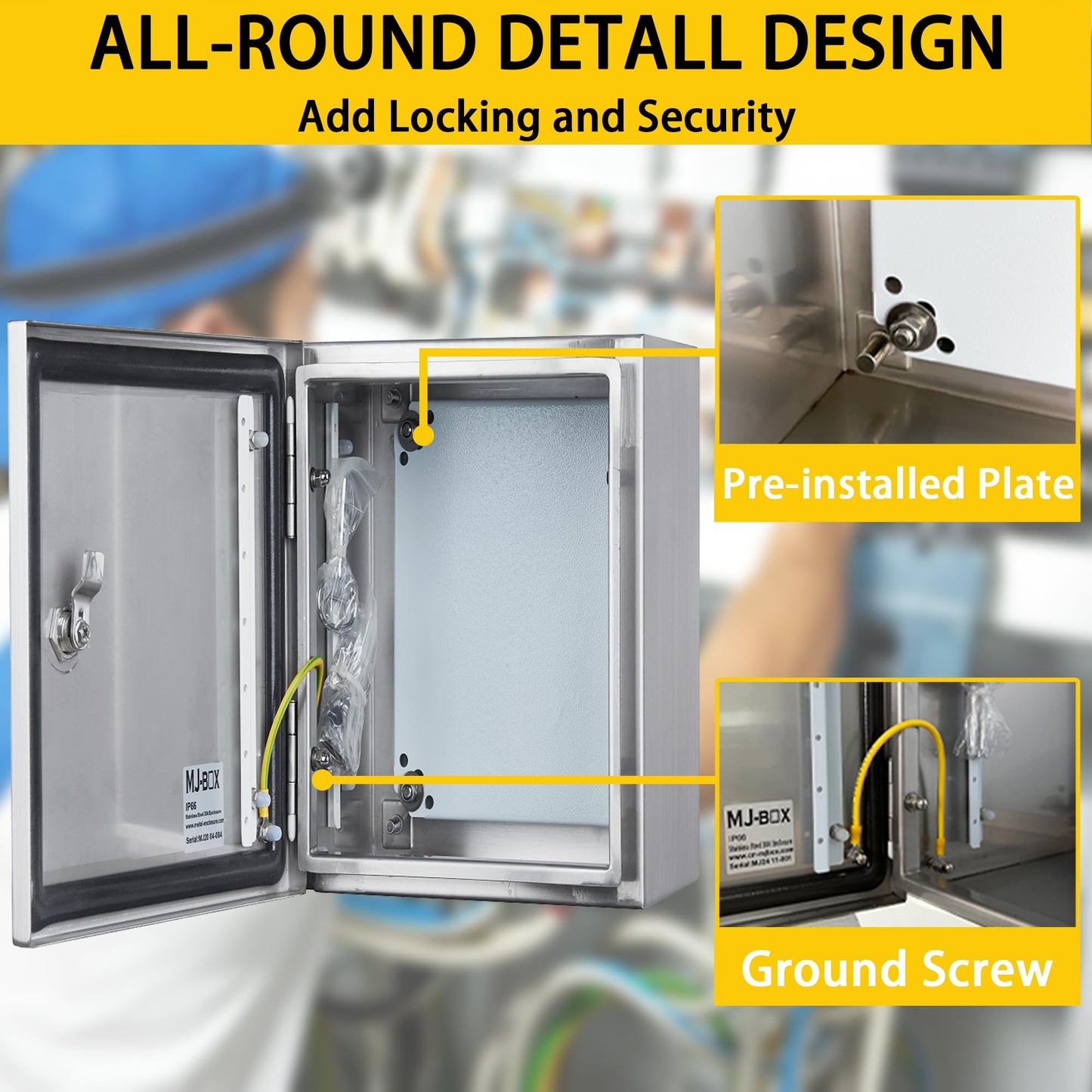 MJ-Box Steel Electrical Enclosure Box 12 x 8 x 6'' 304 Stainless Steel Electrical Enclosure IP66 Waterproof & Dustproof Outdoor/Indoor NEMA 4X Stainless Steel Enclosure