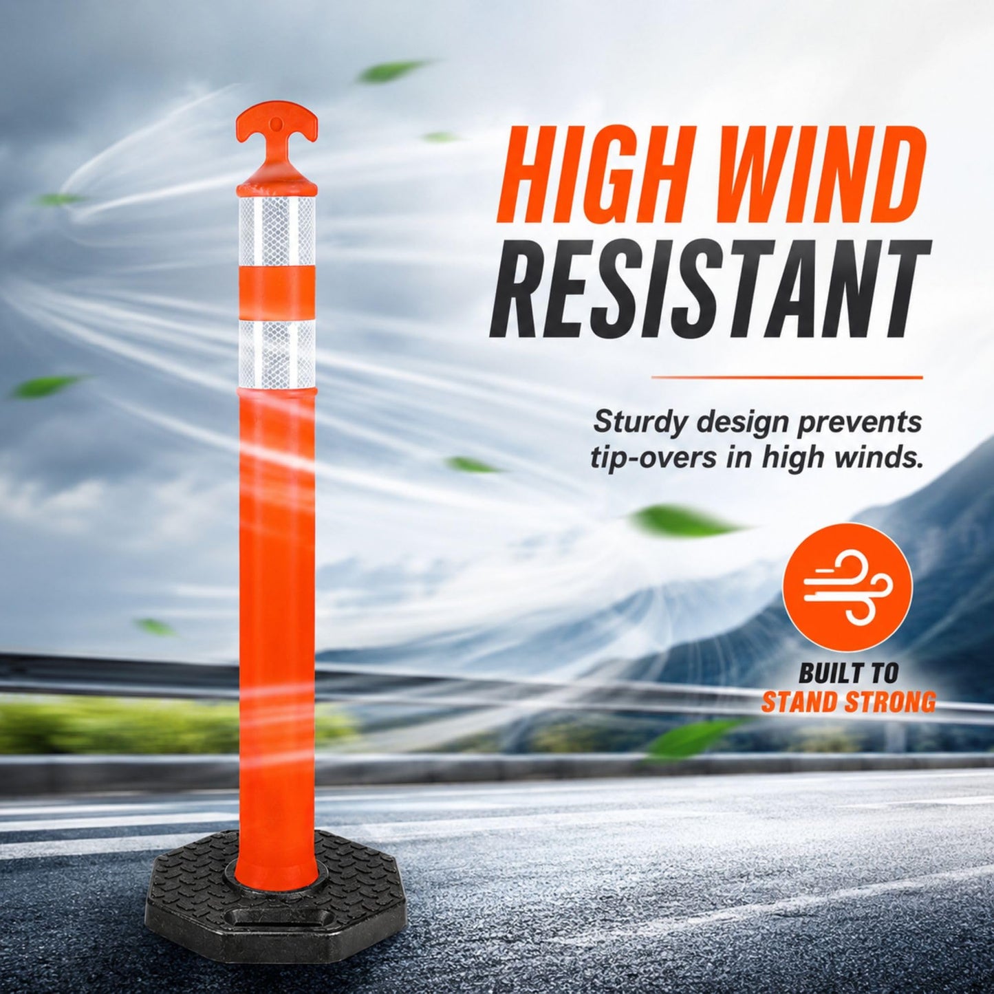 ELLUMIN 42" Traffic Delineator Posts,6 Pack Orange Safety Cones with Reflective Collars and Weighted Base for Road Safety, Parking Lots