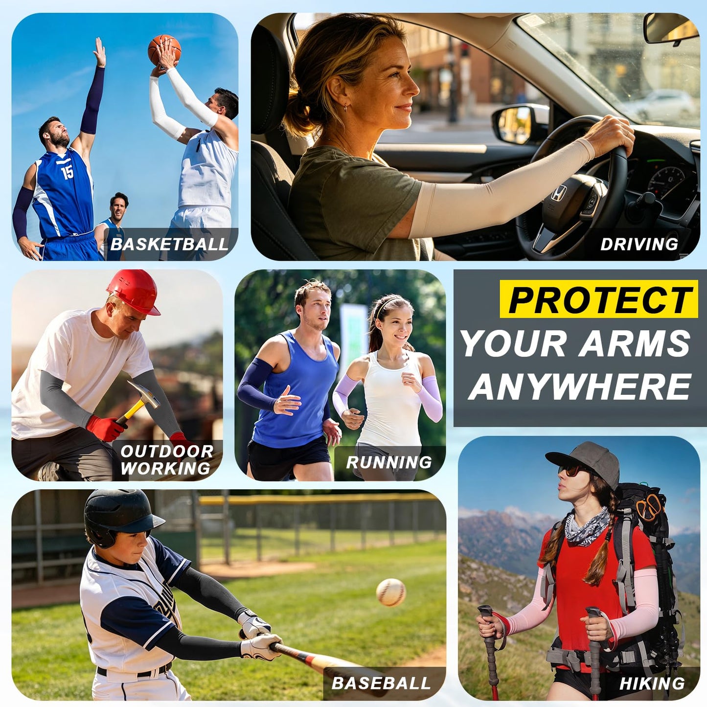 ROCK TAKIN UPF 50+ UV Arm Sleeves for Men Women, Sun Protection Cooling Sports Sleeves for Running Cycling Golf Baseball Tattoo Cover
