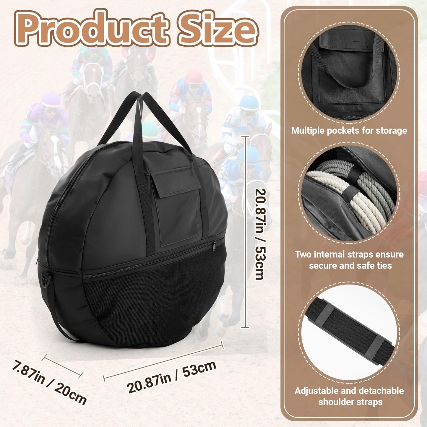 Shinylin 21 x 8 Inch Double Rope Bag with Strap for Trail and Working, Adjustable Strap Round Carry Bag for Roping Equipment Equestrian Accessories