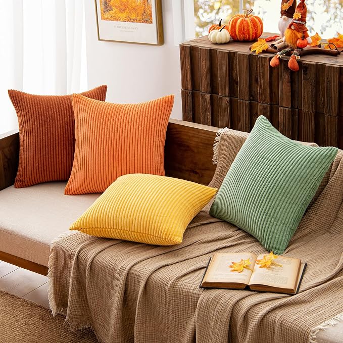 MIULEE Decorative Throw Pillow Covers 16x16 Inch Set of 4, Vibrant Cushion Covers Vintage Retro Home Decor, Mix and Match Color Clash Design for Sofa Couch Bed Living Room Yellow Rust Green