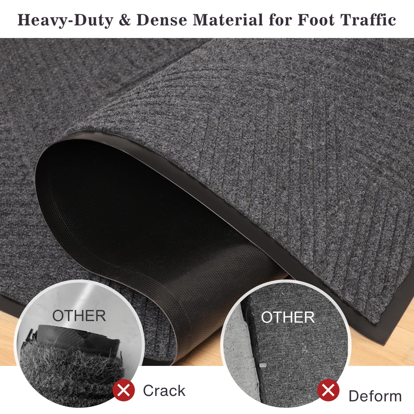 BelleCosy Heavy Duty Door Mat Indoor Outdoor, 5′ x 7′ Low Profile Non Slip Commercial Floor Mat for High Traffic, Grid-Pattern Waterproof All-Weather Industrial Entryway Rug for Garage, Patio