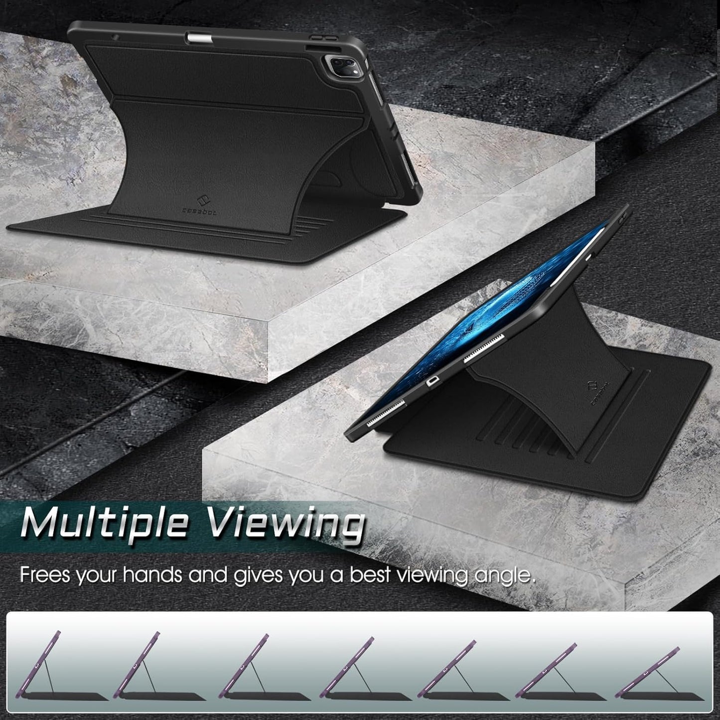 CaseBot 12.9-inch 6th 2022, 12.9" 5th/4th/3rd Magnetic Case for iPad Pro Generation Multiple Angle Shockproof Rugged
