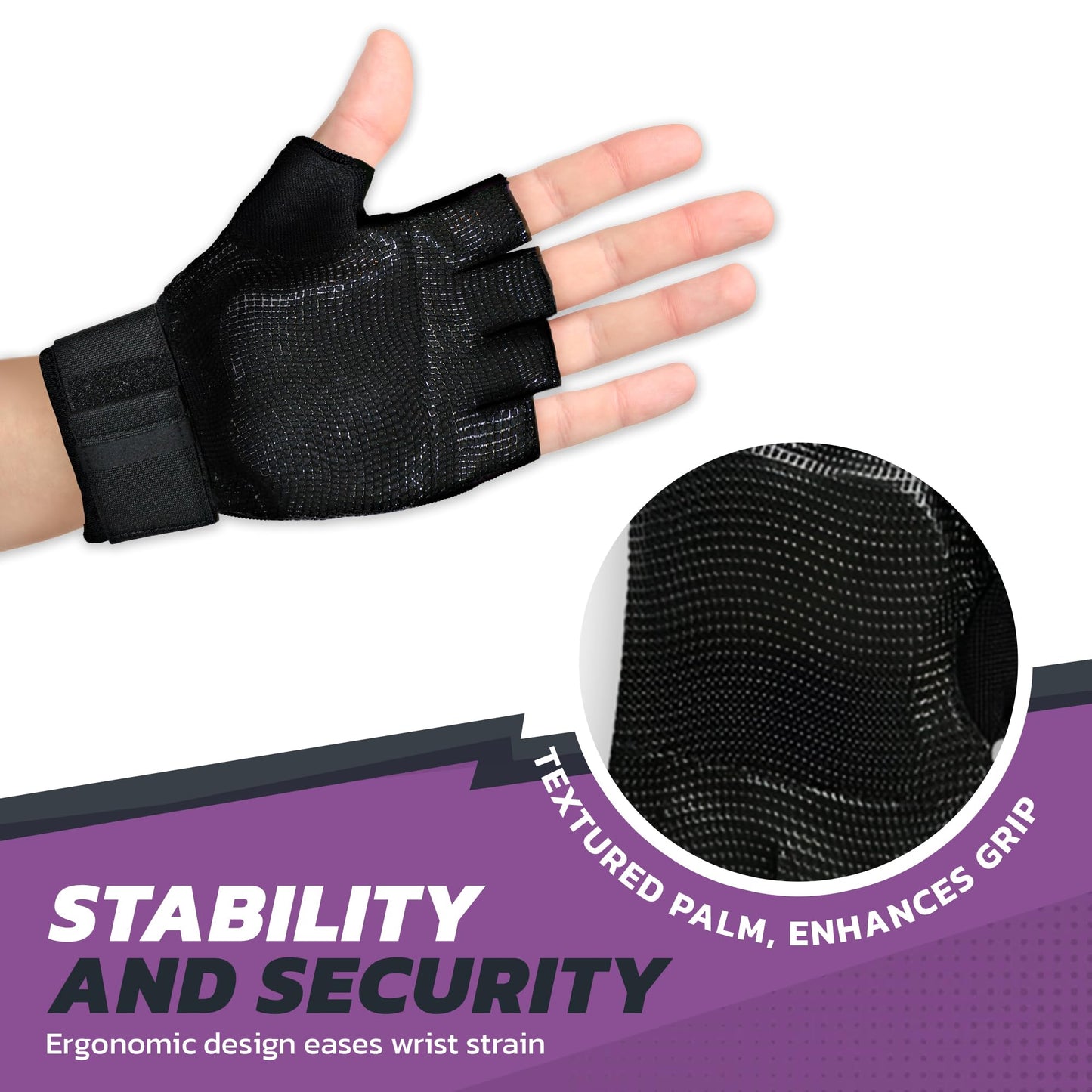 WAGs Ultra Wrist Assured Gloves - Workout Support for Women and Men With Patented Ergonomic Gel Pad and Wrap, Large, Black