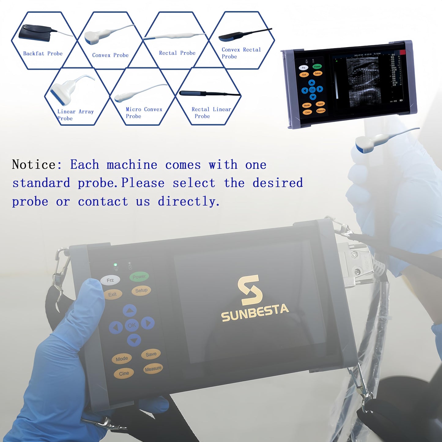 SUNBESTA Veterinary Ultrasound Machine A20, 3.5MHz Convex Probe, Aluminum Alloy Design, Rechargeable+ Carrying case, Friendly to Beginners, for Dog Kennels, Pig Farm and Sheep Farm Pregnancy Check
