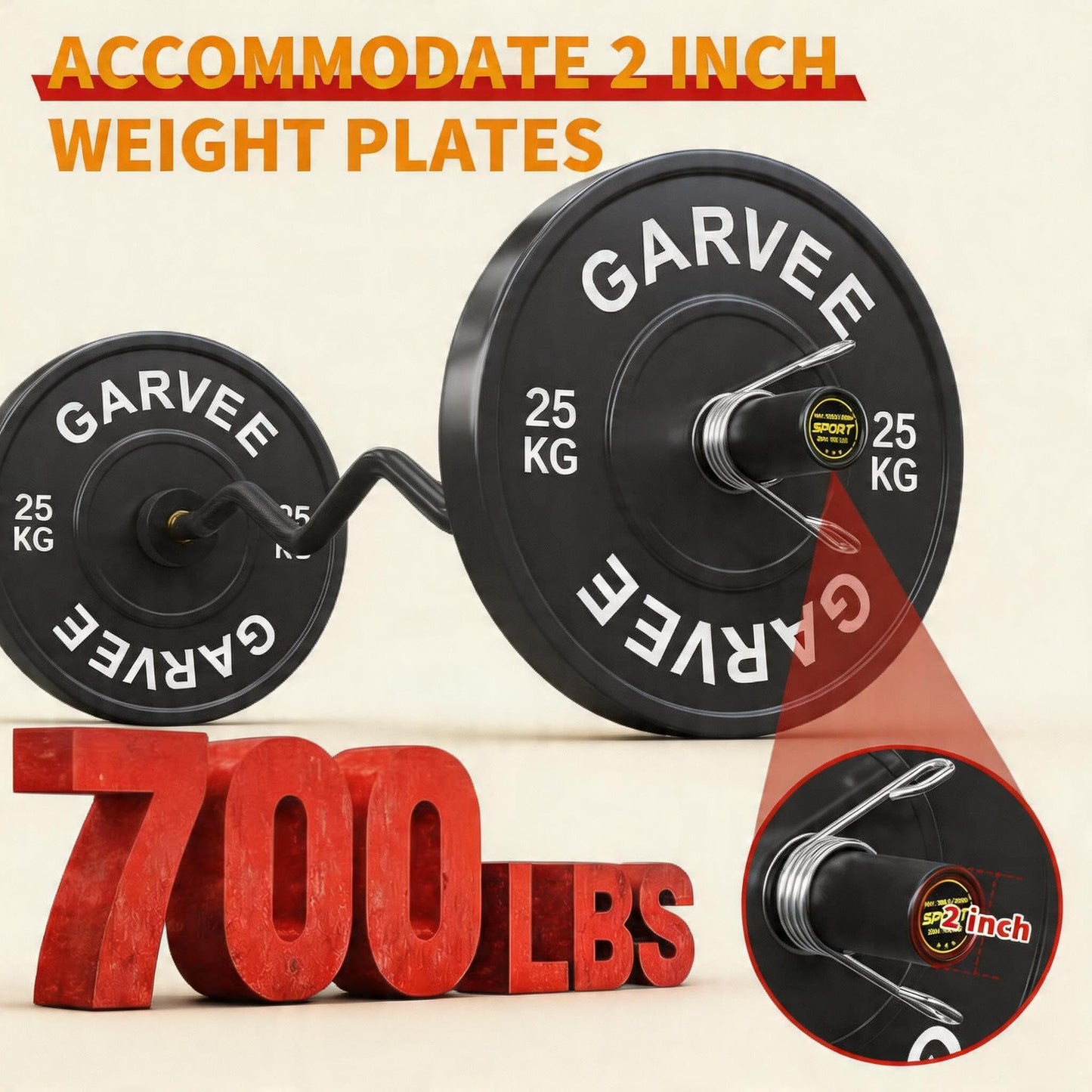 EZ Curl Barbell Bar 47" for 2-Inch Plates – Olympic Curl Bar for Bicep, Tricep, Hip Thrusts, Squat, Home Gym – 700lb Weight Capacity, Anti-Slip Diamond Knurling & Ergonomic Curved