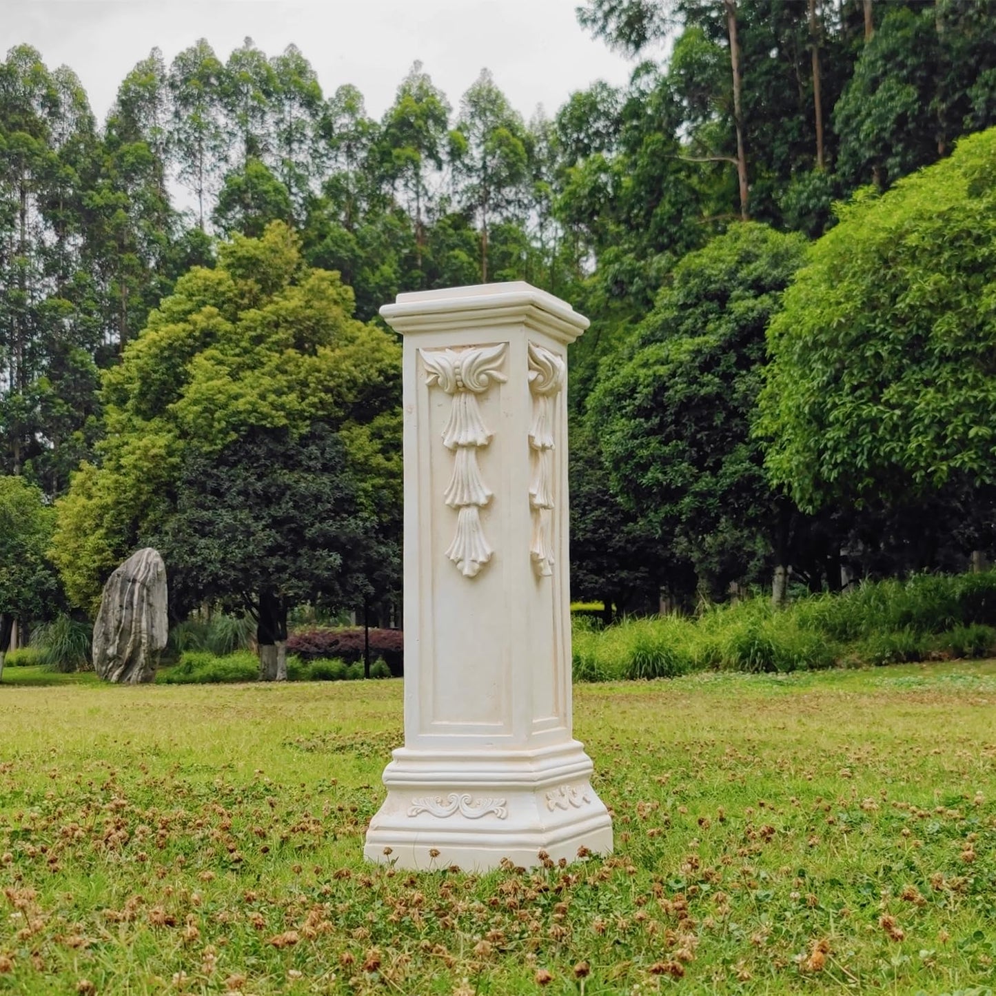 OUTOUR Greek Roman Square Pillar Magnesium Oxide Column with Stand Pedestal Holder Base for Wedding Tables, Indoor/Outdoor Patio and Garden Decor Large Size Pillar 35.8'' High