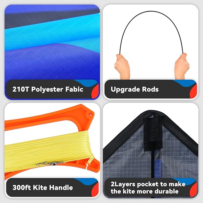 Blue Delta Kite Easy to Fly,Beach Trip Outdoor Games Single Line String with Tail,Easy Flying Colorful Life 3D Delta Huge Kite for Kid and Adult