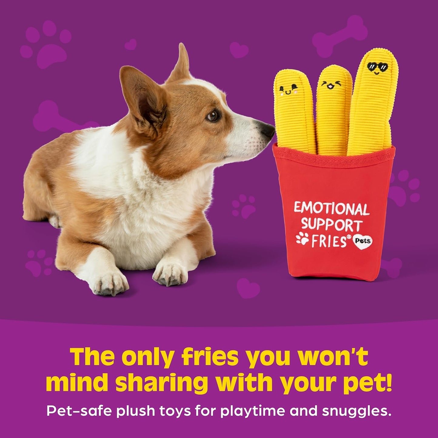 Relatable Emotional Support Pet Fries - Cuddly Dog Toys & Puppy Essentials | Great Gift Set with 3 Toys