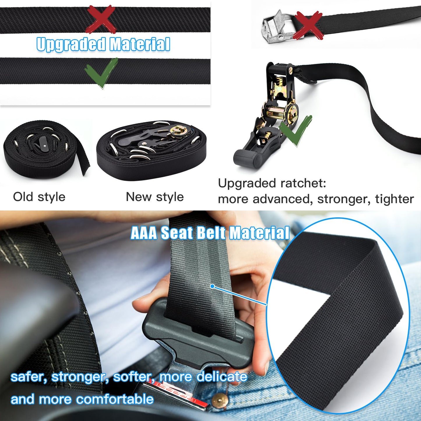 Brebebe Upgrade Door Anchor Strap for Resistance Bands Exercise, Multi Points Anchor Straps with 7 Loops+ 7 D Rings, Home Gym Workout Equipments with Ratchet Adjust Tighten Straps Not Loose, Sturdy