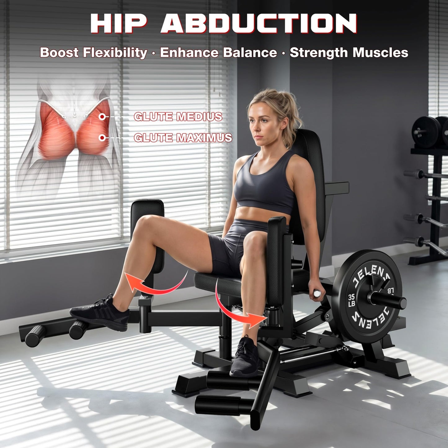 JELENS HA01 Hip Abductor Machine, Abduction Adduction Machine with Adjustable Resistance, Plate Loaded Inner and Outer Thigh Trainer for Home Gym Glute and Leg Strength Training