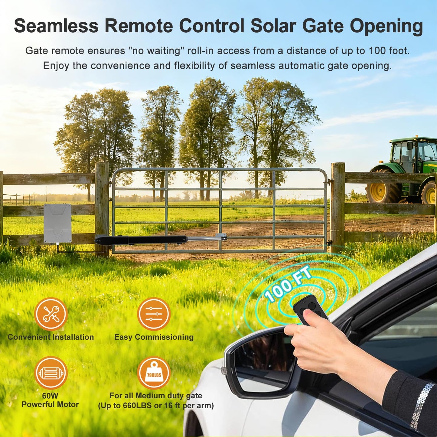 Automatic Gate Opener for Single Swing Gates up to 660lb 16ft, Heavy Duty Electric Opener Kit for Driveway Home Garden, Long-Range Remote Controls Included - Model C025-340
