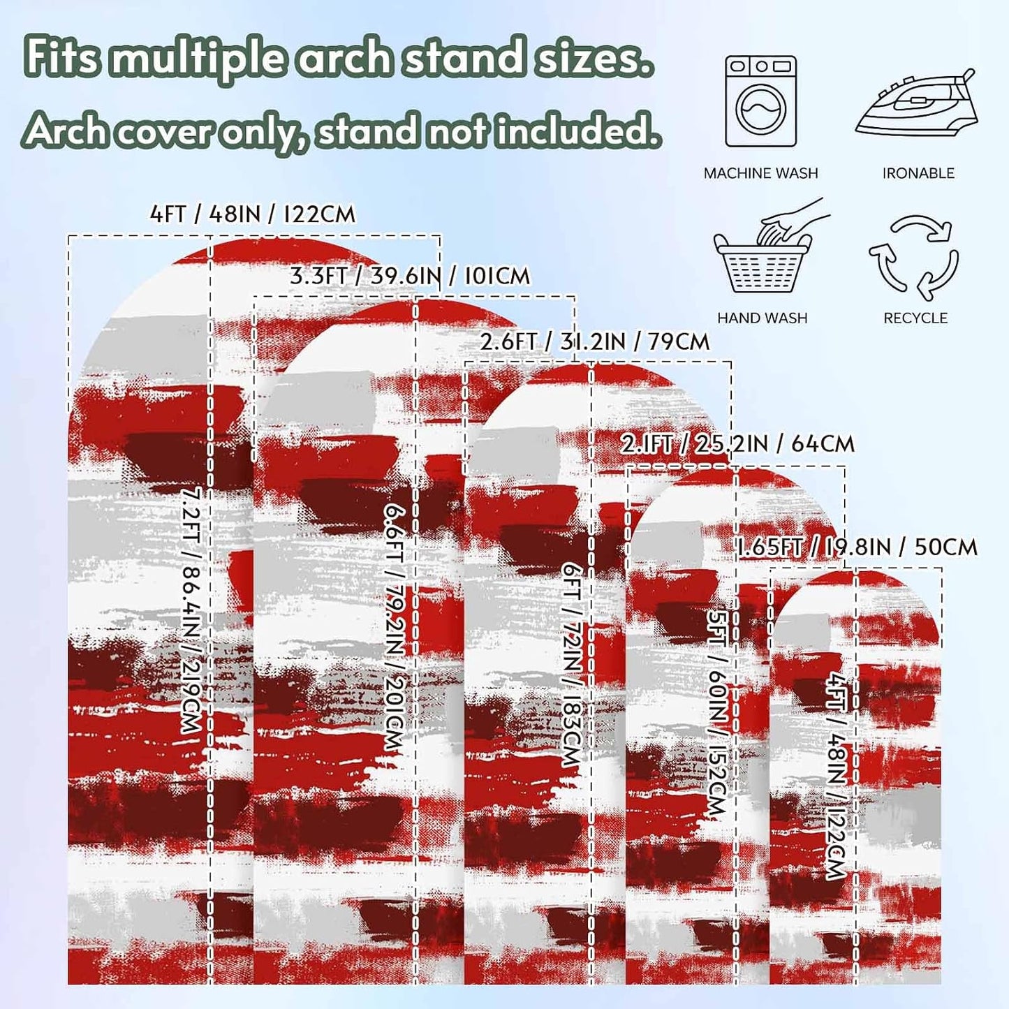 Jnbasdffb 7.2 Red Abstract Wedding Arch Cover, Stretchy Spandex Arch Backdrop Stand Covers FT, Grey Modern Mottled Art