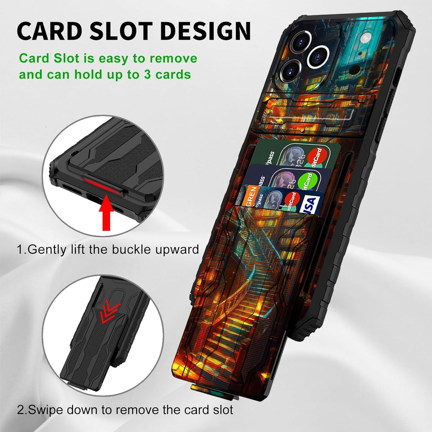 CGFGHHUY 17 17 6.3 inch 2025 for iPhone Pro Case Wallet Cover with Credit Card Holder & Kickstand Dual Layer Hard PC