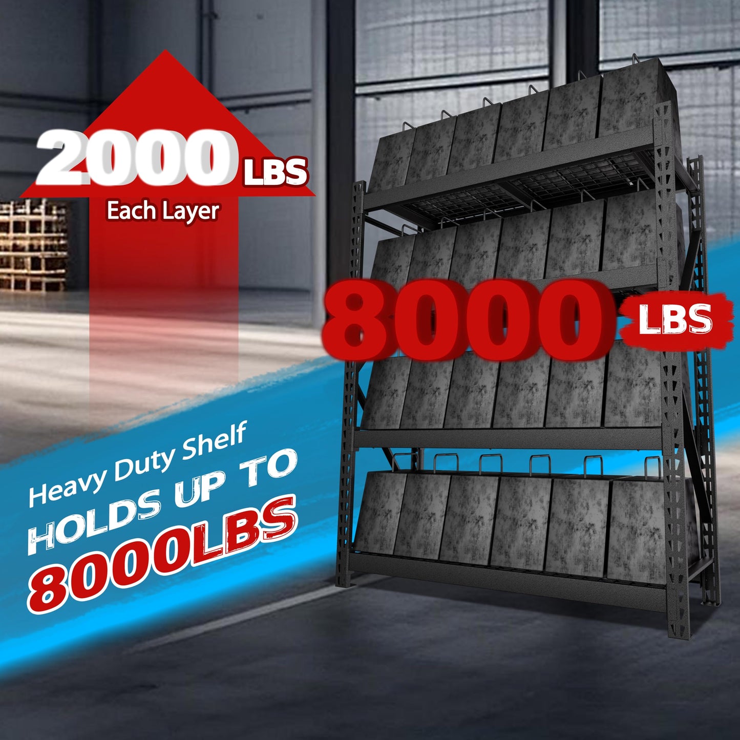 MUPATER 72" W x 24" D x 84" H Heavy Duty Storage Shelves, 8000 Pound Load Capacity, 4-Tier Adjustable Industrial Shelving, Metal Garage Storage Rack for Warehouse, Garage, Kitchen