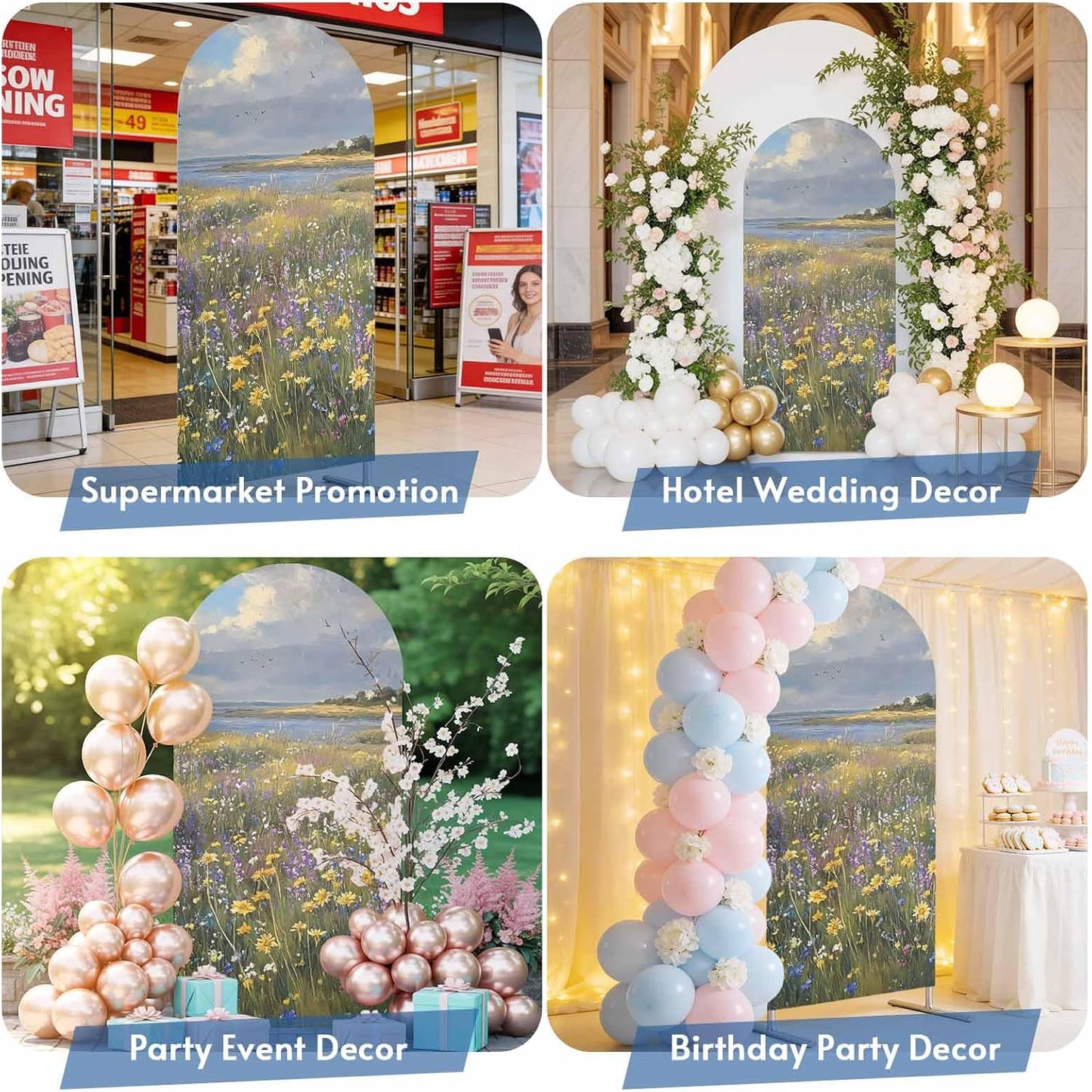 Jnbasdffb 6.6 Spring Floral Wedding Arch Cover, Stretchy Spandex Arch Backdrop Stand Covers FT, Oil Painting Pastoral