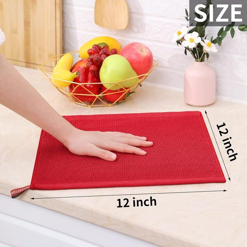 Homaxy 100% Cotton Dish Cloths - Ultra Soft, Absorbent & Quick Drying | 12x12 Inches, 6-Pack, Red