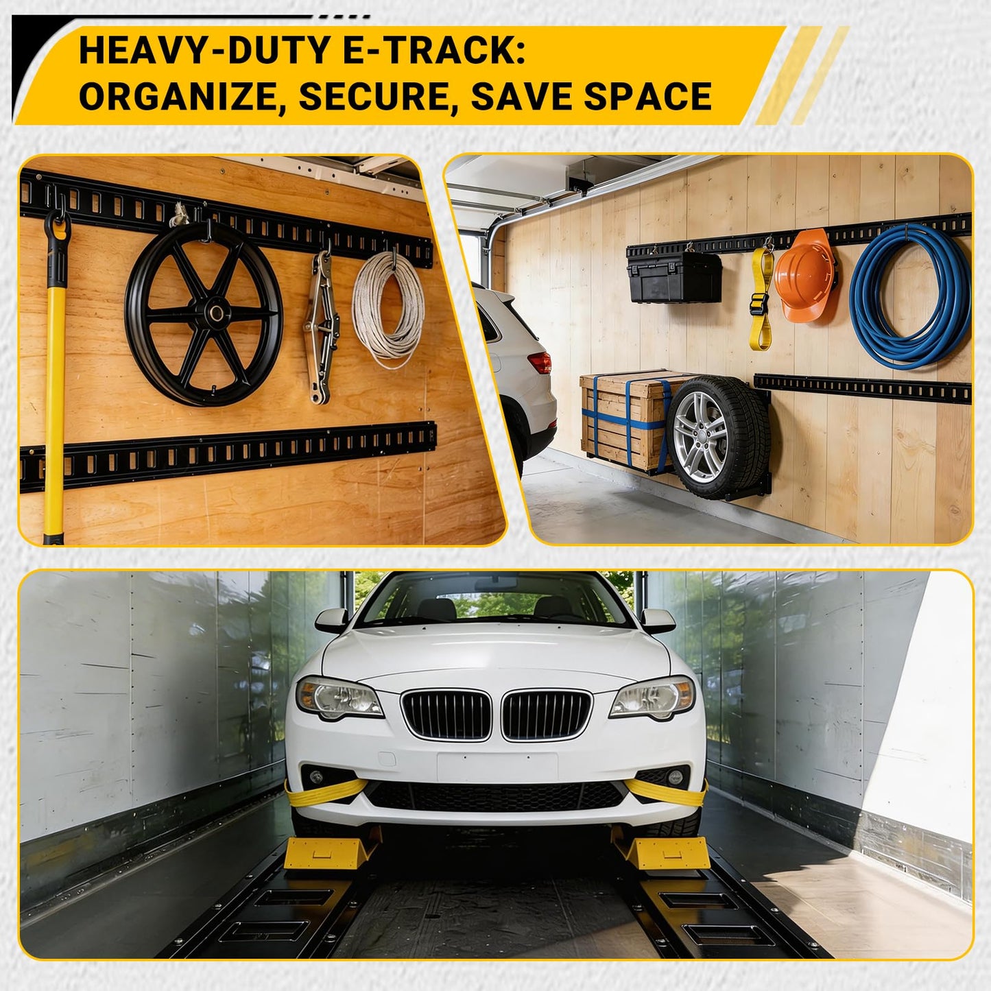 LEVELEVE E Track Rail Tie-Down Kit, 20PCS 10FT Heavy Duty Set, Includes 4 Steel Rails & 4 O Rings & 4 D-Ring Tie-Offs & 6 End Caps & 2 Ratchet Straps, Cargo Tie-Down System for Trucks, Vans & Trailers