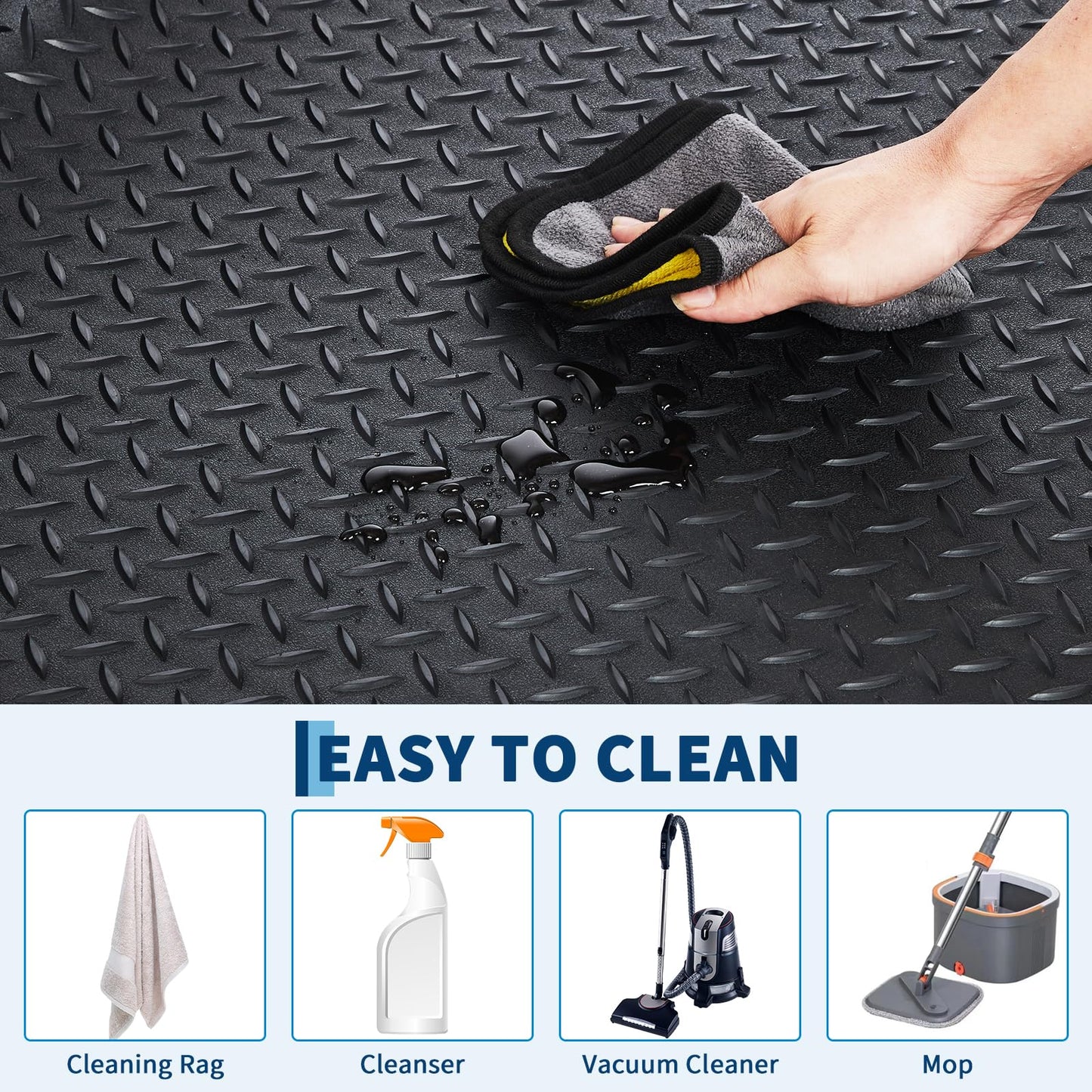 EliteEdge 7.5 x 18 FT Garage Floor Mat, 2.8mm Thickened Flooring Roll Diamond Plate PVC Rubber Trailer Mat, Non-Slip Floor Protector Mat for Garage, Warehouse, Gyms, Trailer, SUV