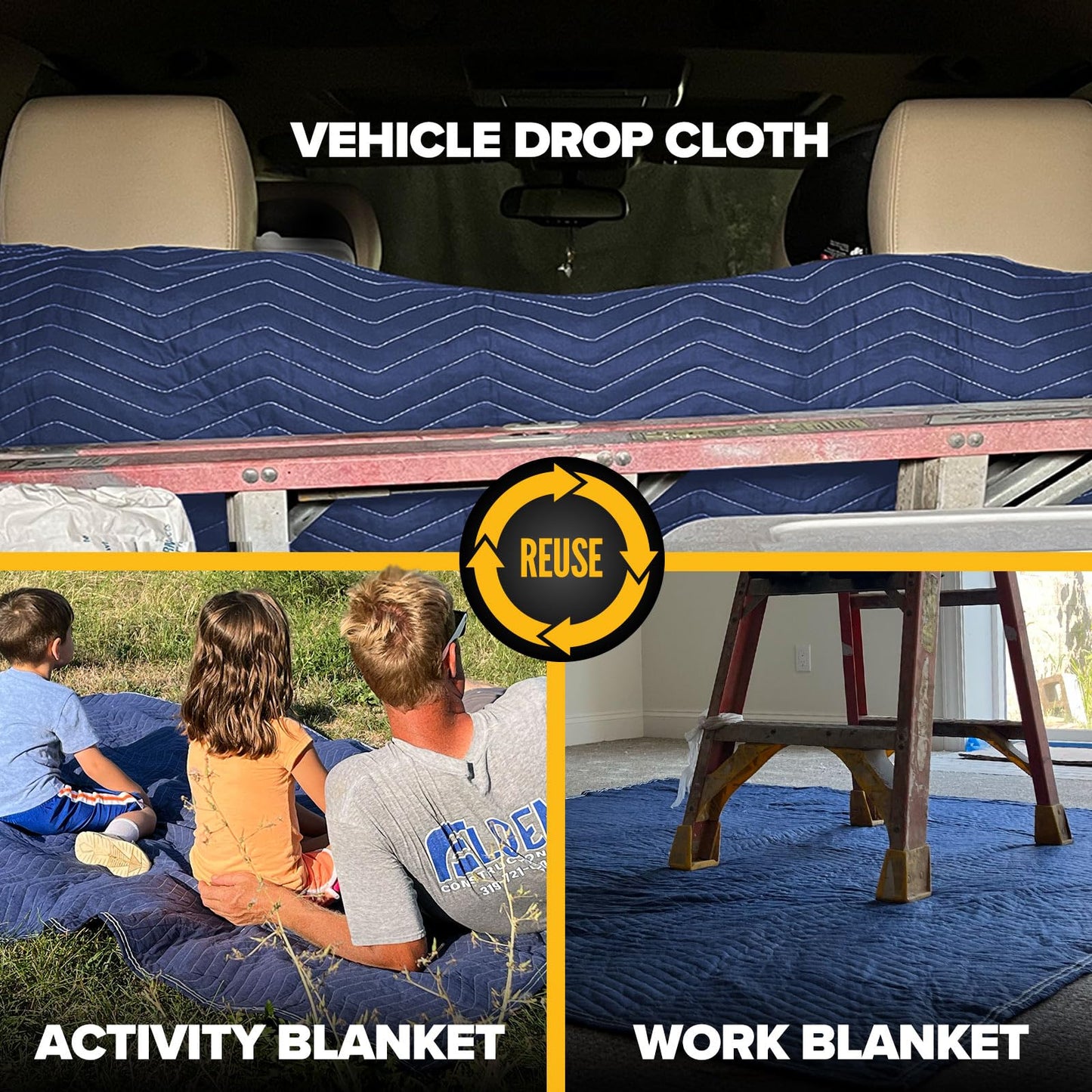 US Cargo Control Moving Blankets Heavy Duty 72"x80" 24-Pack (43 lbs/doz), Packing Blankets for Moving Furniture, Shipping, and Storage, Lightweight Quilted Furniture Pads, Tough Blue Polyester