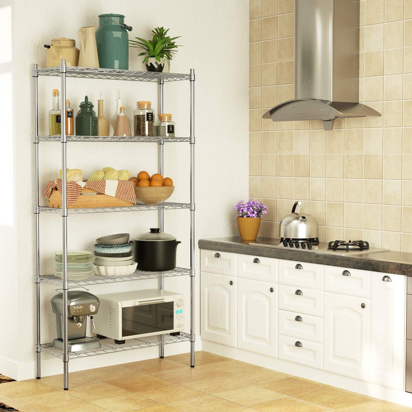 Auslar 5-Shelf Storage Shelves Heavy Duty 5 Tiers Standing Large Shelving Units Adjustable Metal Organizer Wire Rack, 14" x 36" x 72", Chrome