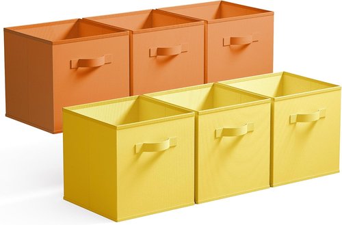 Granny Says Cube Storage Bins - 11 Inch Fabric Organizers with Handles | 6-Pack in Yellow & Orange