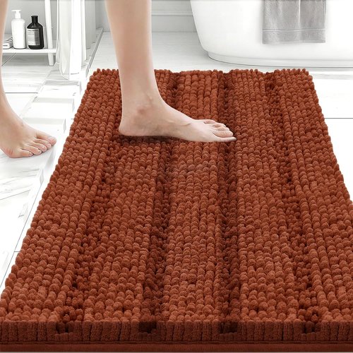 Bcoimo Chenille Bath Mat - Non-Slip Ultra-Absorbent Rug | 24" x 17" Quick-Dry Design for Bathroom
