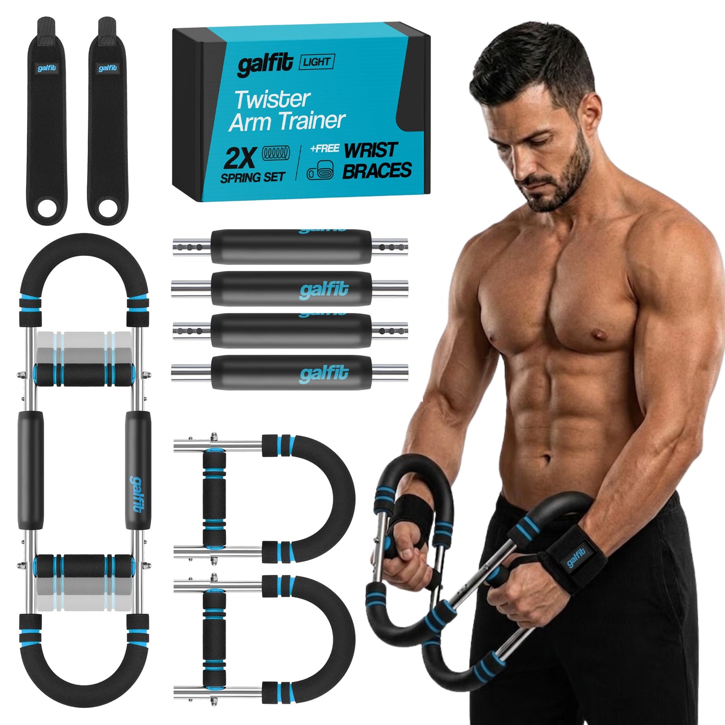 GALFIT Twister Arm Trainer - Chest Workout Equipment for Full-Body Training w/ 6 Resistance Levels, 30-60, 90-120 lb Arm Workout Equipment, Wrist Braces Chest Exerciser for Men and Women