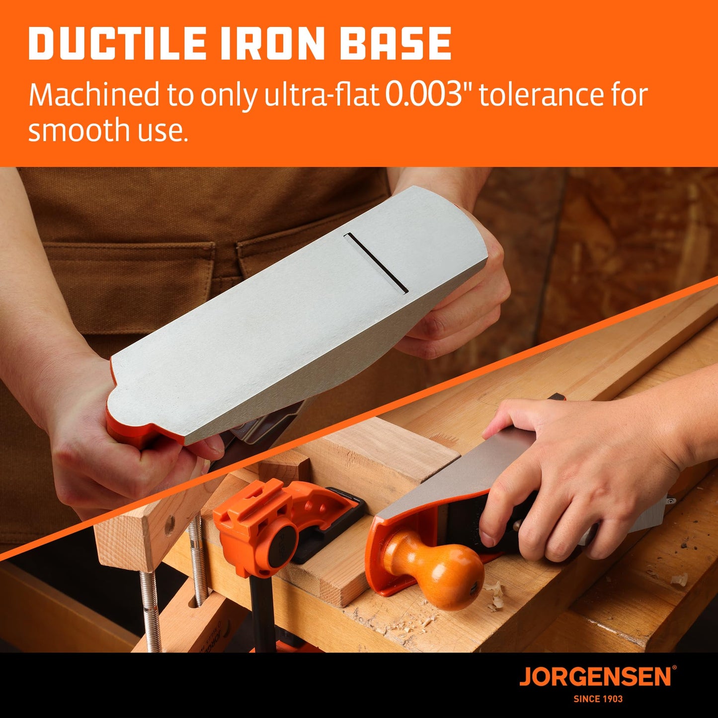 JORGENSEN No.4 10" Wood Plane , Hand Plane for Woodworking, Professional Smoothing Plane for Trimming, Craft - Hand Plane with Ductile Iron Body, Adjustable Cutting Depth
