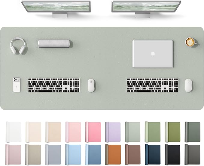 YSAGi Leather Desk Protector, Office Mat, Large Mouse Mat, Non-Slip PU Leather Blotter, Laptop Desk Mat, Waterproof Writing Pad for Office and Home(Grayish Green, 63" x 24")