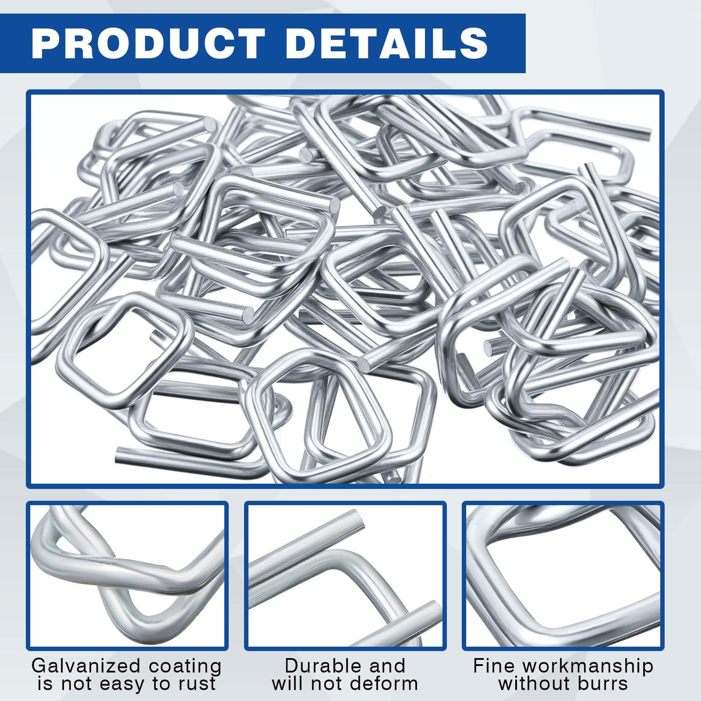 Otoolling 200 Pack Galvanized Cord Strapping Buckles 1/2", Metal Wire Buckles with Galvanized Coating for Woven Cord Strapping, Reusable Strap Buckle