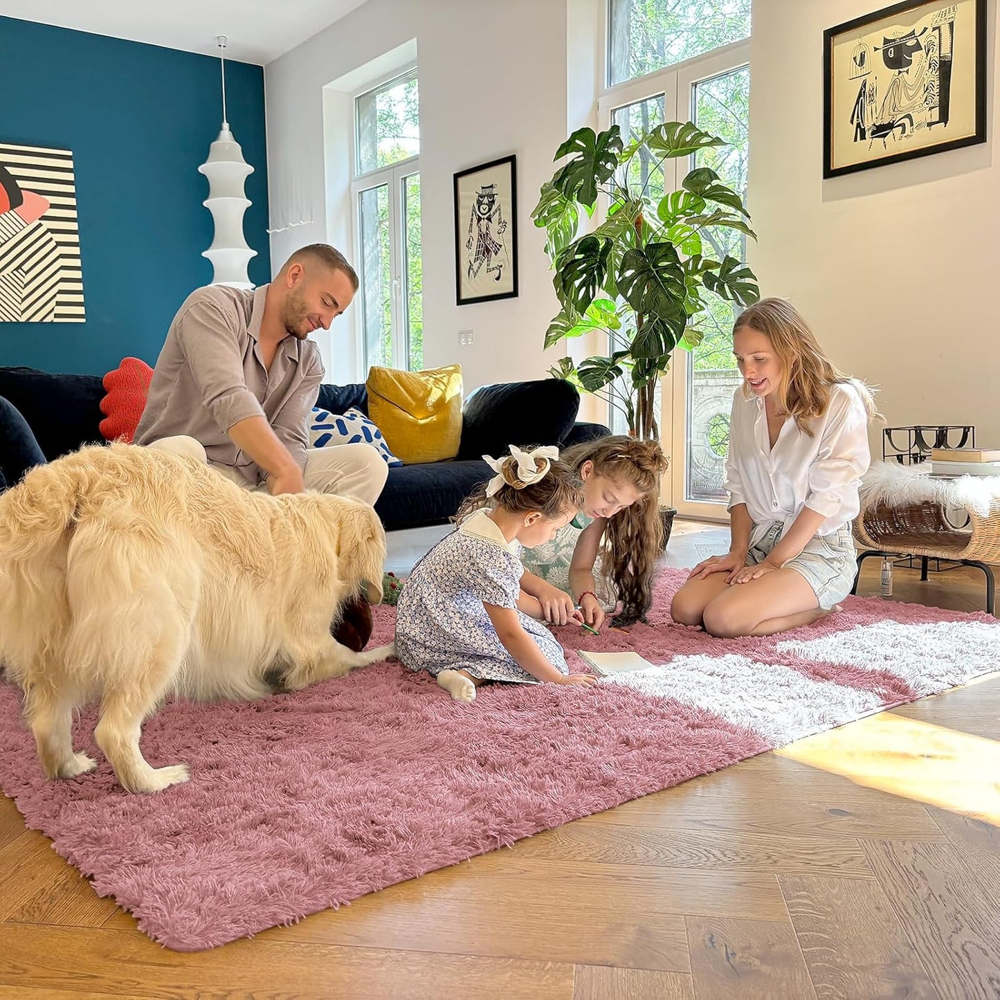 OLANLY Runner Rugs - Soft, Machine Washable Shaggy Carpet for Hallway & Bedroom | Pale Pink 2x8 ft