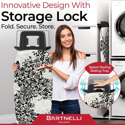 Bartnelli Pro Luxury Ironing Board - Extra Wide 51x19 Surface, Adjustable Height, Foldable Design