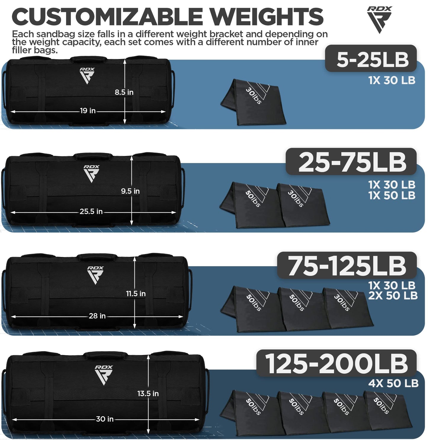 RDX Sandbag for Fitness Weights Training, Unfilled Power Bags with Handles, 5-200 LBs Adjustable Weighted Slam Bag for Strength Powerlifting Running Heavy Workout Home Gym Exercise, Sold AS UNFILLED