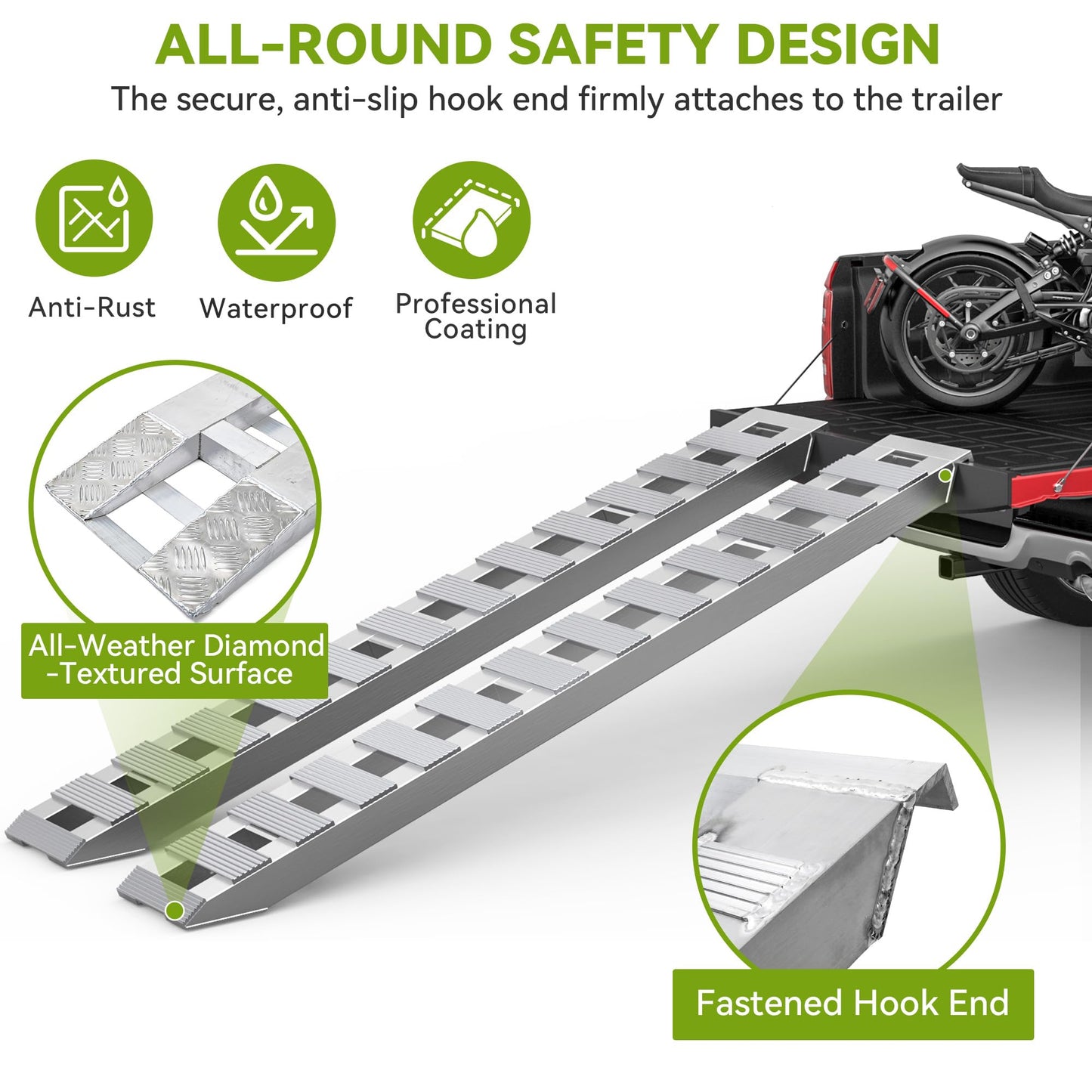 AUTOSAVER88 2pcs 6000lbs 60" x 12" Aluminum Trailer Ramps, Loading Ramps Car ATV Truck Auto Hauler Knife & Hook Ends
