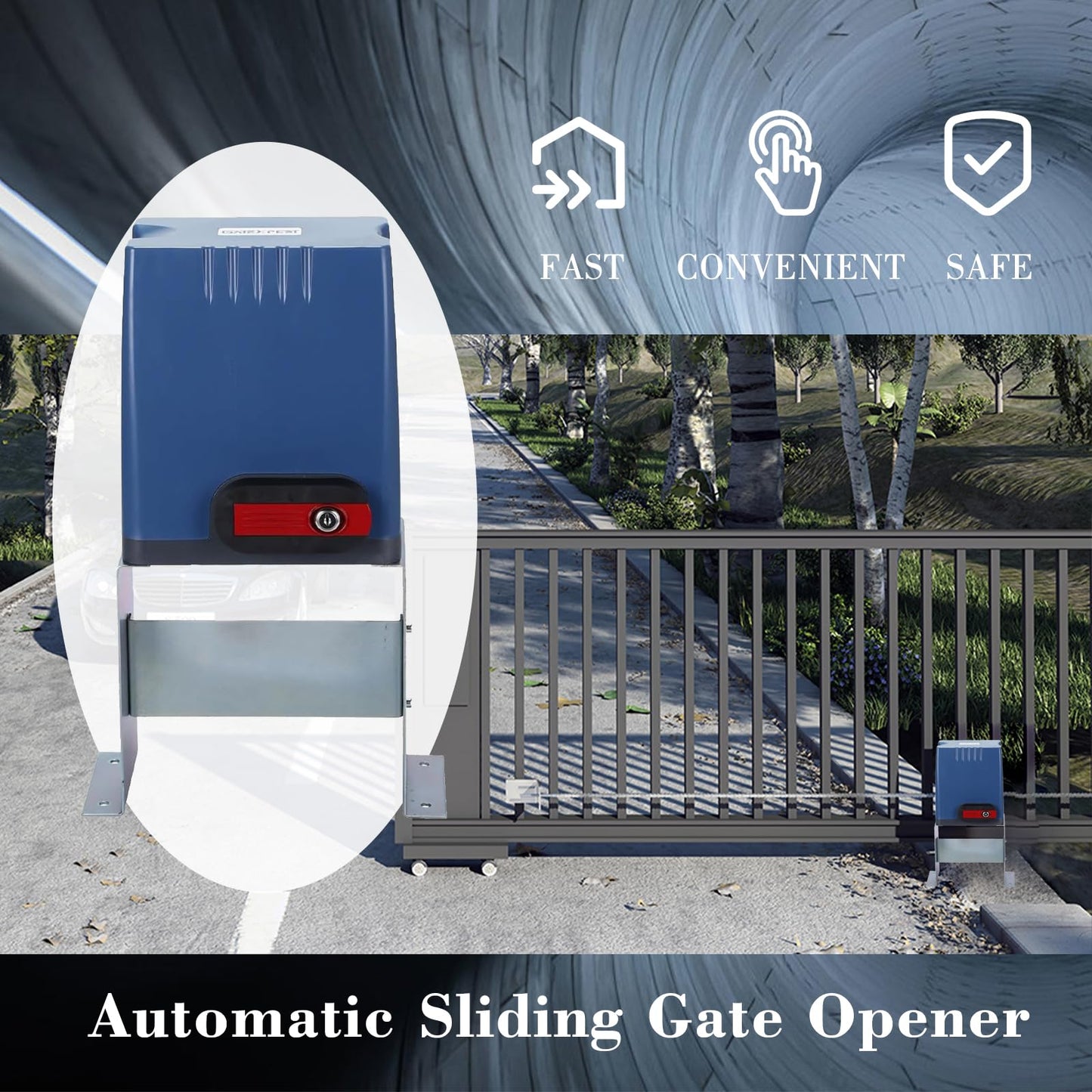 GATEXPERT Sliding Gate Opener with Remote Controls & Security Photocell Sensor,Chain Driven AC Motor for Gate up to 1350lb (AT1350 Automatic Gate Opener Kit)