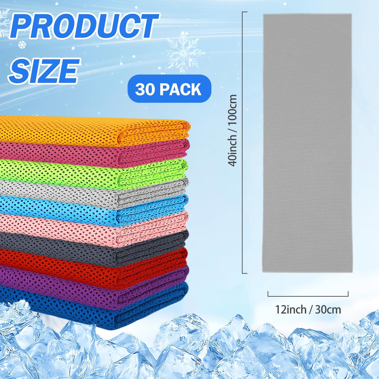 LYDTICK 30Pack Cooling Towels for Neck and Face (40"x12"), Ice Microfiber Cooling Towels Bulk for Workout Chill Sweat Towels Cooling Neck Wraps for Gym Yoga Golf Running Sport