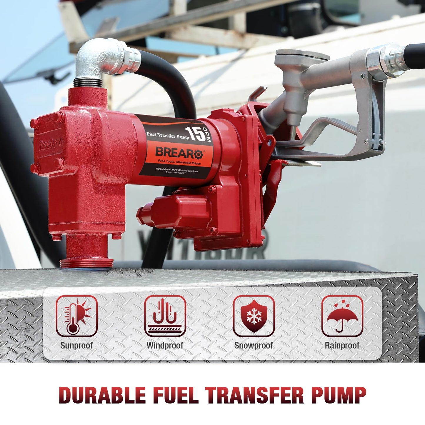 12V Fuel Transfer Pump 15 GPM with Manual Nozzle, Heavy Duty Cast Iron Pump for Gasoline, Diesel, Kerosene, Ethanol, Methanol, and Biodiesel