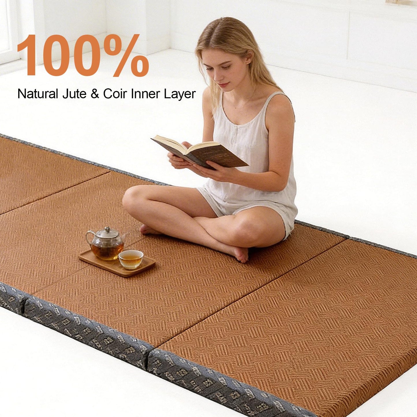 Dymhaoby Japanese Traditional Tatami Mattress, Coconut Coir Tatami Mat, Foldable Japanese Floor Mattress,Futon Bed,Meditation Mats for Floor,Summer Sleeping Mat(100 * 200cm)
