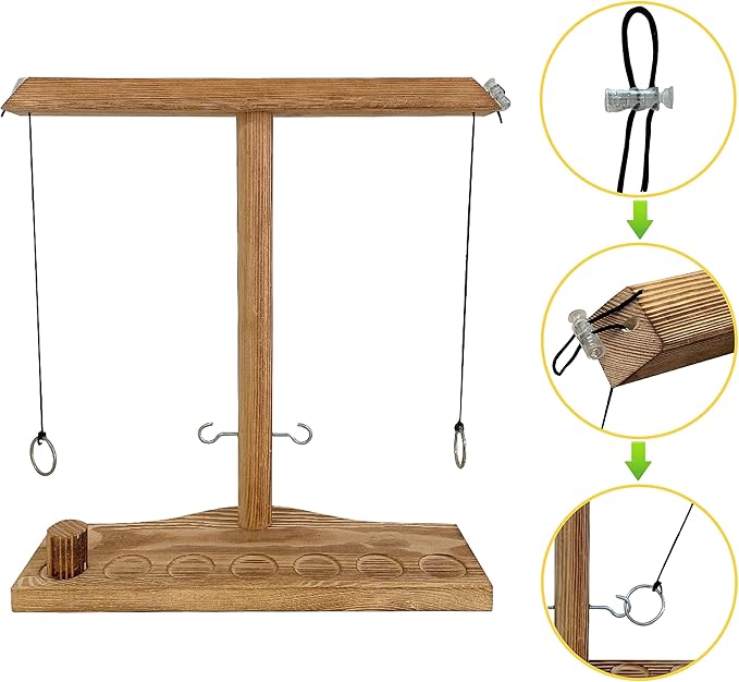 Ring Toss Games for Adults,Wooden Hook and Tossing Game,Hook and Ring Games 2-4-Player PK, Ring Hook Game with Ladder (13 inch)