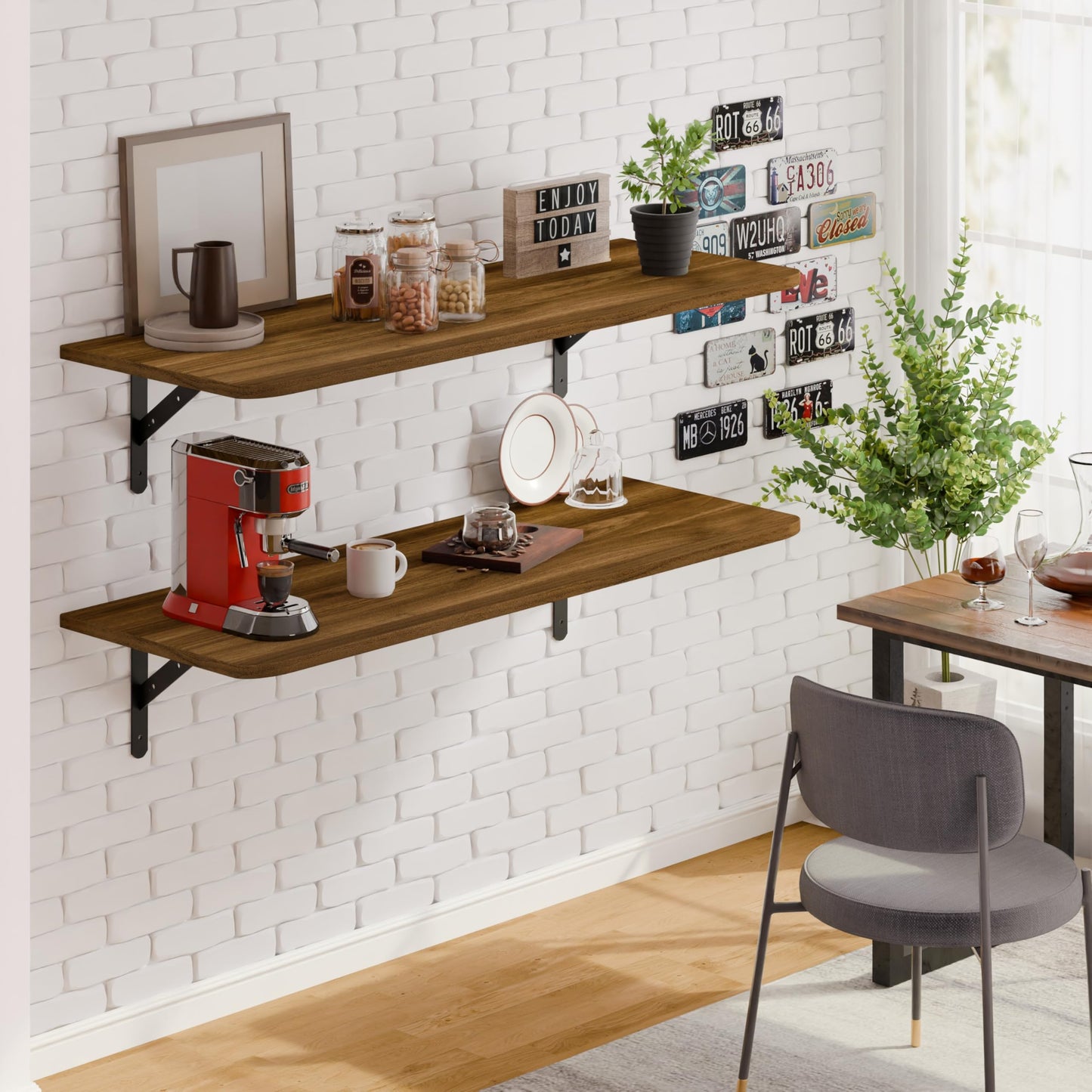 Dogsky 2-Pack Garage Storage Shelving Wall Mounted 48x24 Inches-Heavy Duty Floating Wall Shelf 500lbs Capacity with Engineered Wood - Utility Shelves for Garage, Closets, or Utility Rooms, Walnut