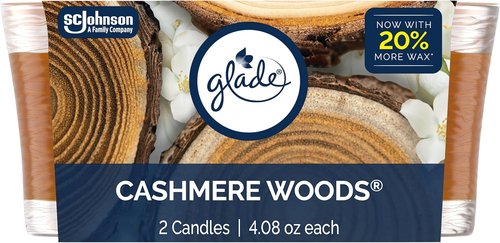 Glade Scented Candle Jar - Cashmere Woods Air Freshener with Essential Oils | 4.08 Oz, 2 Count