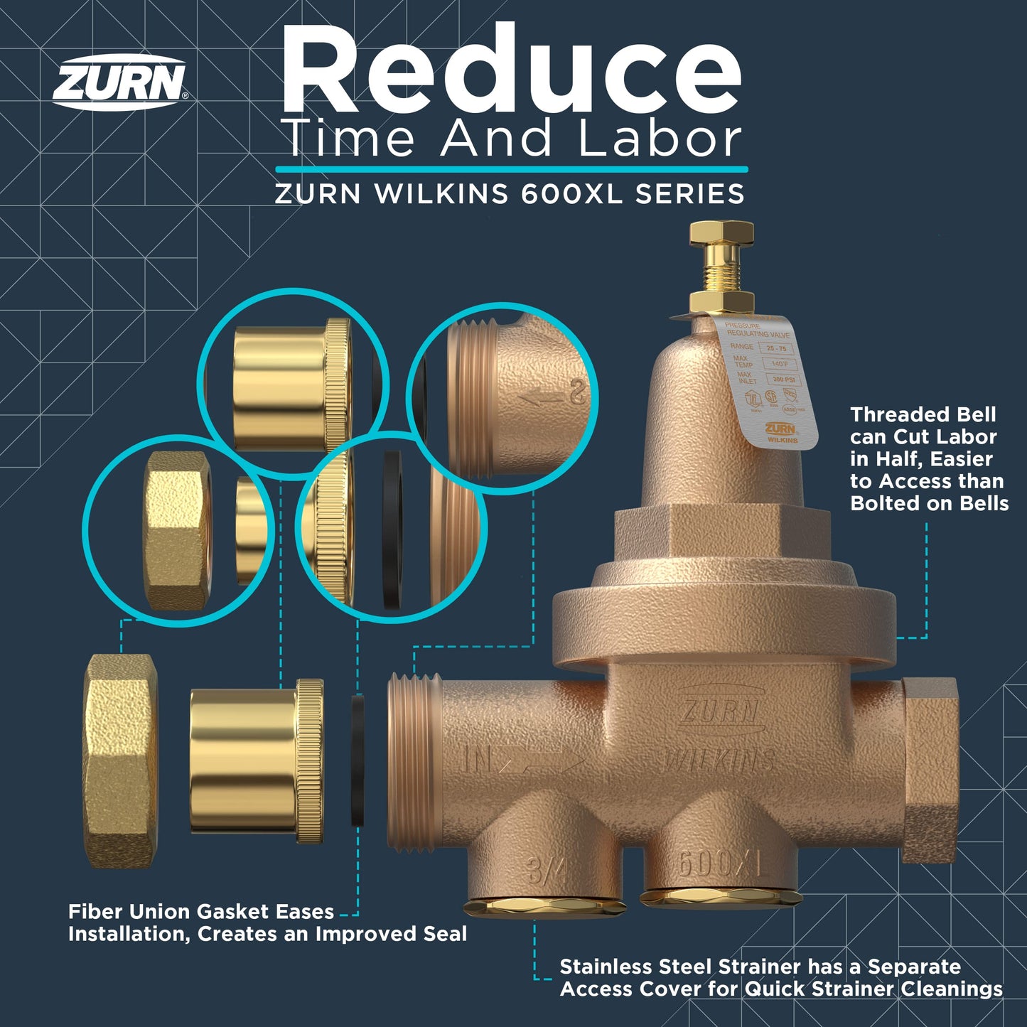 Zurn Wilkins 114-600XL 1-1/4" 600XL Pressure Reducing Valve