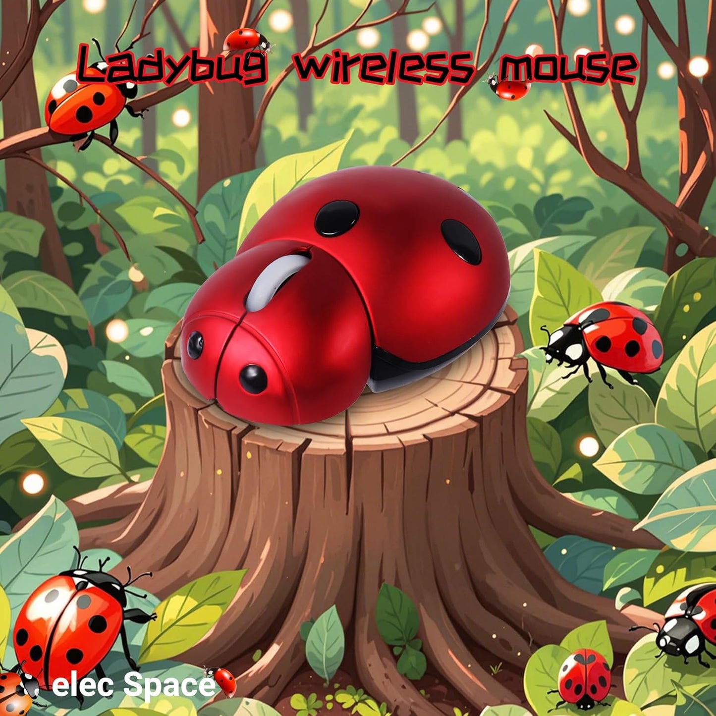 elec Space Wireless Mouse for Laptop & Kids, Cute Ladybug Shape Ergonomic Mouse with Case, Cordless for Laptop, PC, Mac